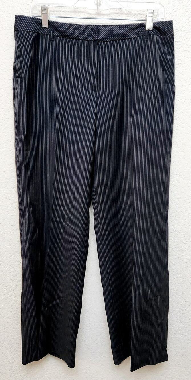 Ann Taylor Loft Black Pinstripe Julie Dress Pants 8P Flat Front Lined Soft